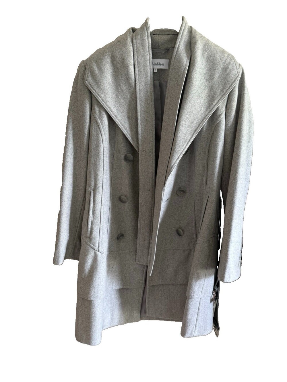 Calvin Klein Women’s Gray Wool Blend Overcoat Double Breasted Long Coat Size 10